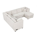 U-Shaped Sectional Sofa Pull Out Sofa Bed With Two USB Ports, Two Power Sockets, Three Back Pillows And A Storage Chaise For Living Room