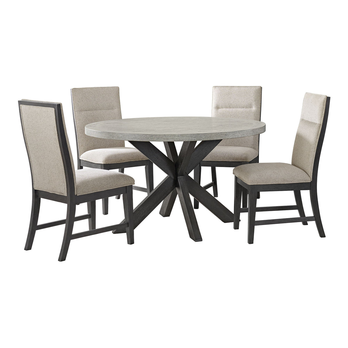Axel 5 Piece Standard Height Dining Set (Round Table And Four Fabric Chairs) in Espresso / Light Gray by Elements International