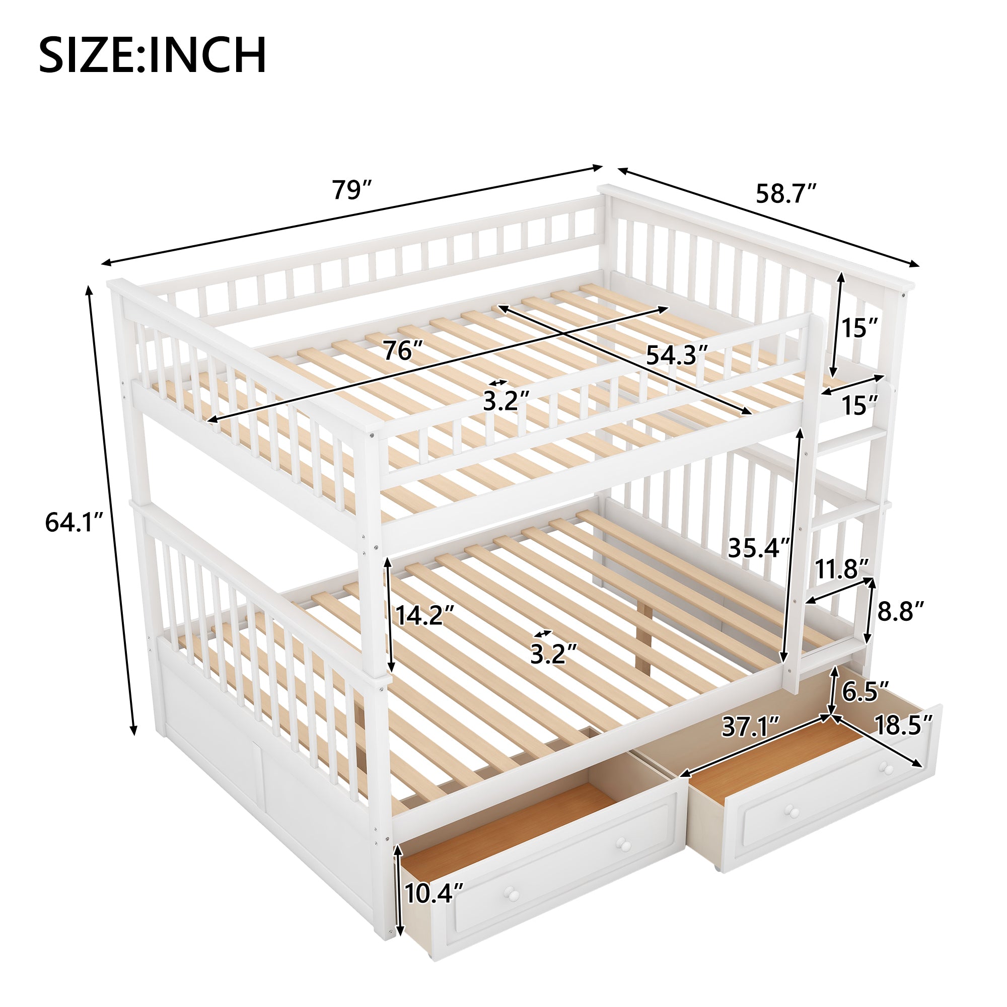 Full over Full Bunk Bed with Drawers, Convertible Beds, White(OLD SKU: SM000241AAK-1) - Atlantic Fine Furniture Melbourne FL
