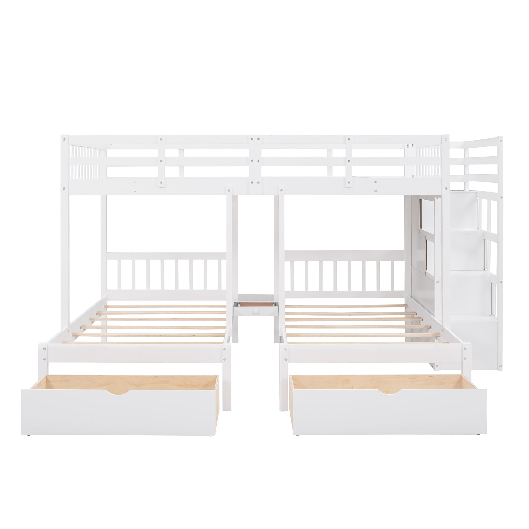 Full Over Twin & Twin Bunk Bed, Wood Triple Bunk Bed with Drawers and Guardrails (White) - Atlantic Fine Furniture Melbourne FL
