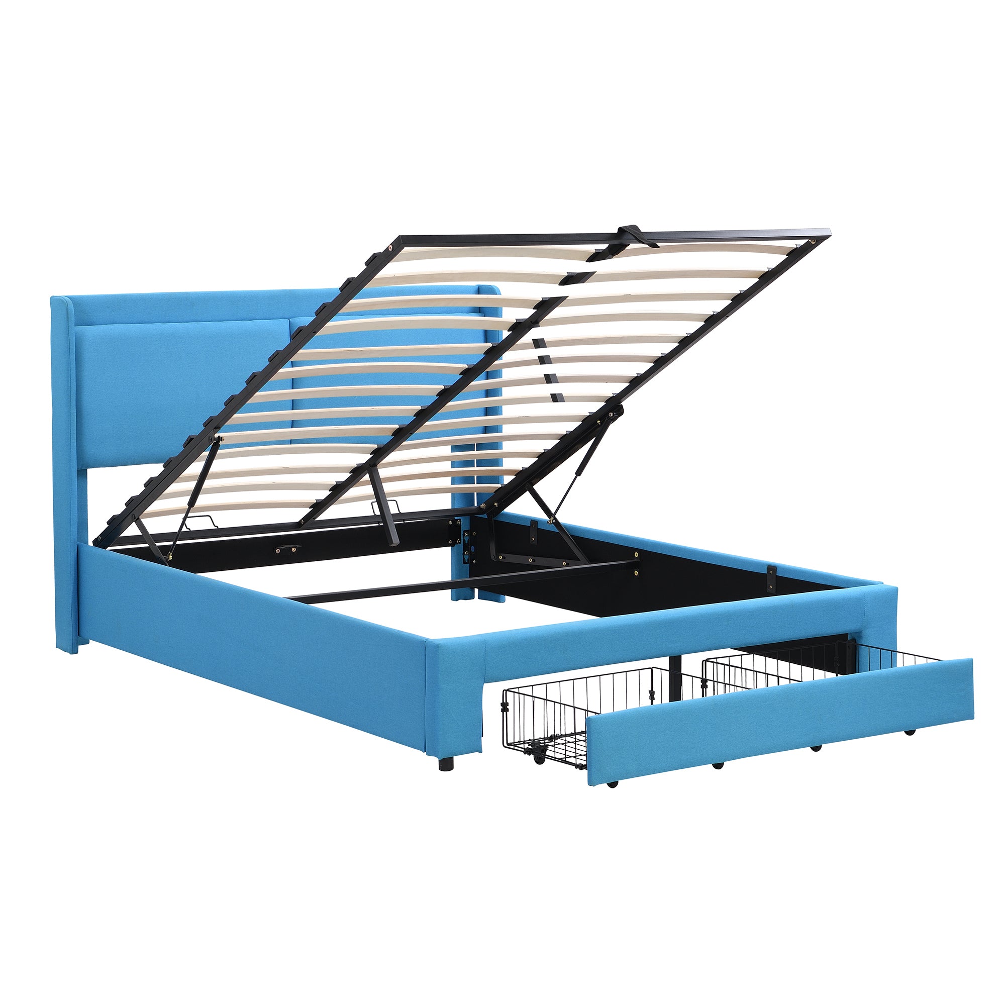 Queen Size Storage Upholstered Hydraulic Platform Bed with 2 Drawers, Blue - Atlantic Fine Furniture Melbourne FL