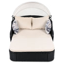 Outdoor Sunbed With Adjustable Canopy, Double Lounge, Daybed - Black / Beige
