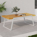 Outdoor Dining Table With Slat Top - Teak / White