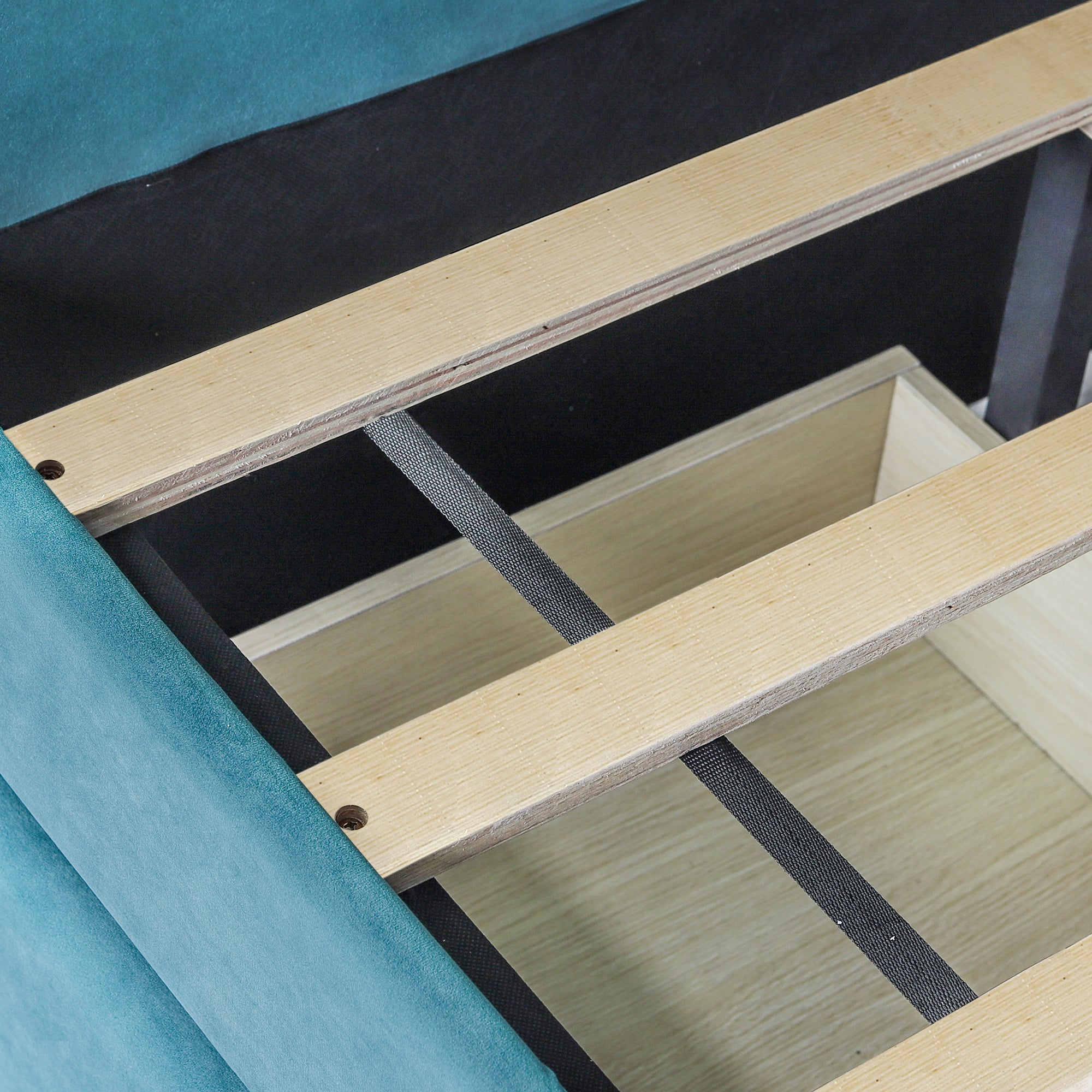 Upholstered daybed Twin Size with Two Drawers and Wood Slat ,Blue