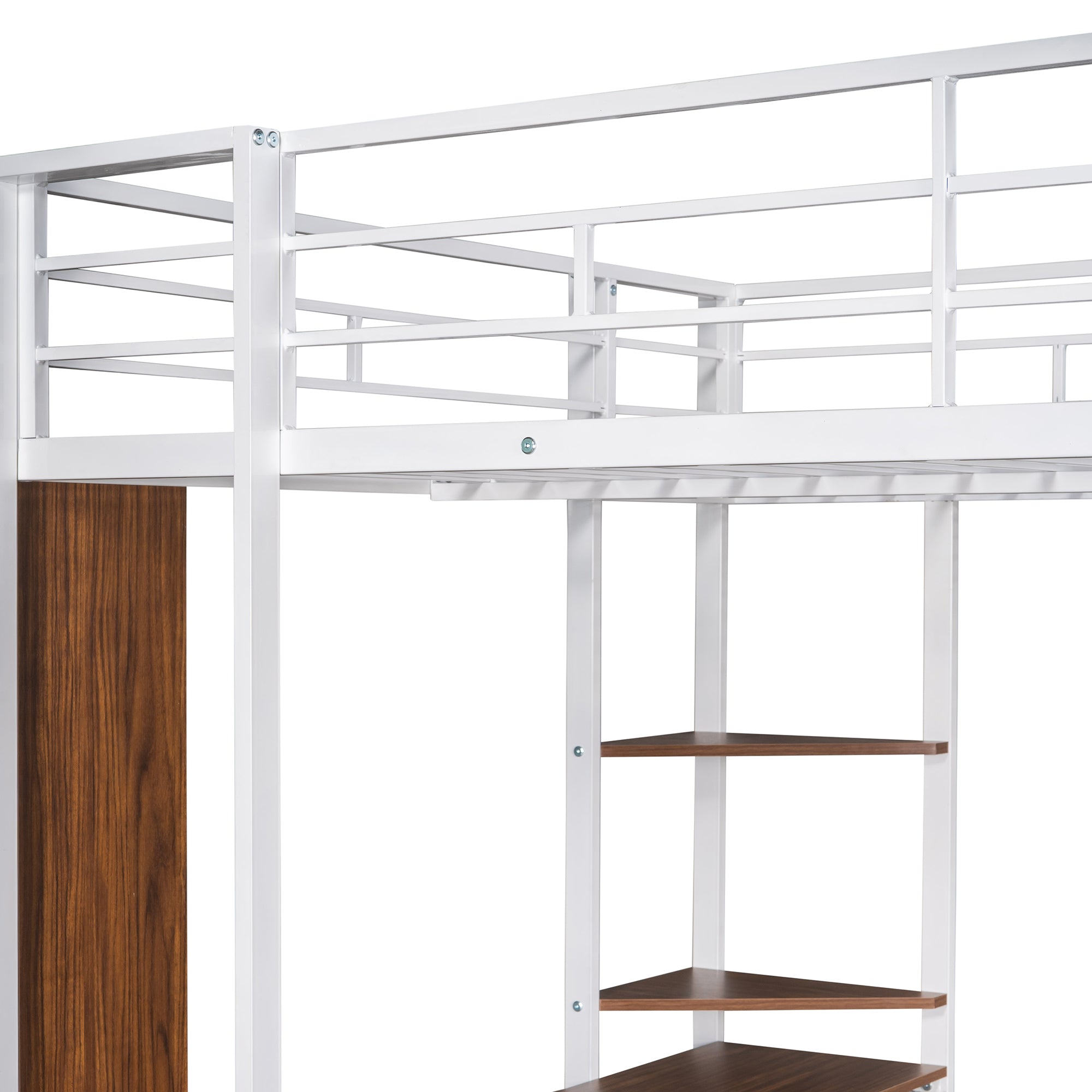 Full Size Metal Loft Bed with 2 Shelves and one Desk ,White (Old SKU: LP000191AAK ) - Atlantic Fine Furniture Melbourne FL