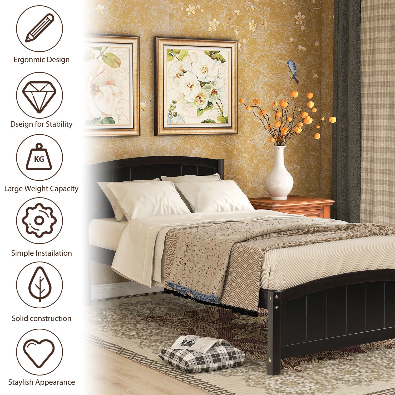 Wood Platform Bed with Headboard,Footboard and Wood Slat Support, Espresso - Atlantic Fine Furniture Melbourne FL