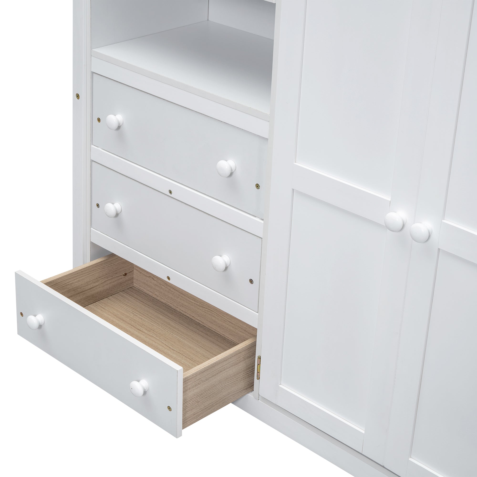 Wood Full Size Loft Bed with Built-in Wardrobe, Desk, Storage Shelves and Drawers, White - Atlantic Fine Furniture Melbourne FL