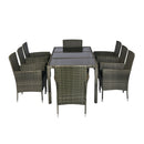 9 Piece Outdoor Patio Wicker Dining Set Patio Wicker Furniture Dining Set Glass Top - Gray / Black