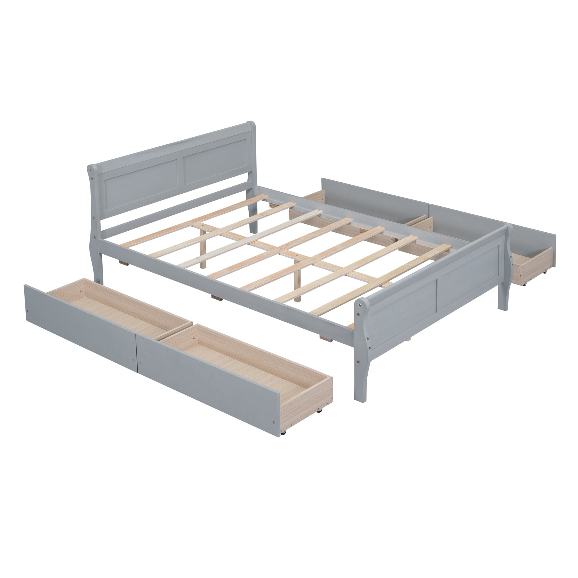 Full Size Wood Platform Bed with 4 Drawers and Streamlined Headboard & Footboard, Gray - Atlantic Fine Furniture Melbourne FL