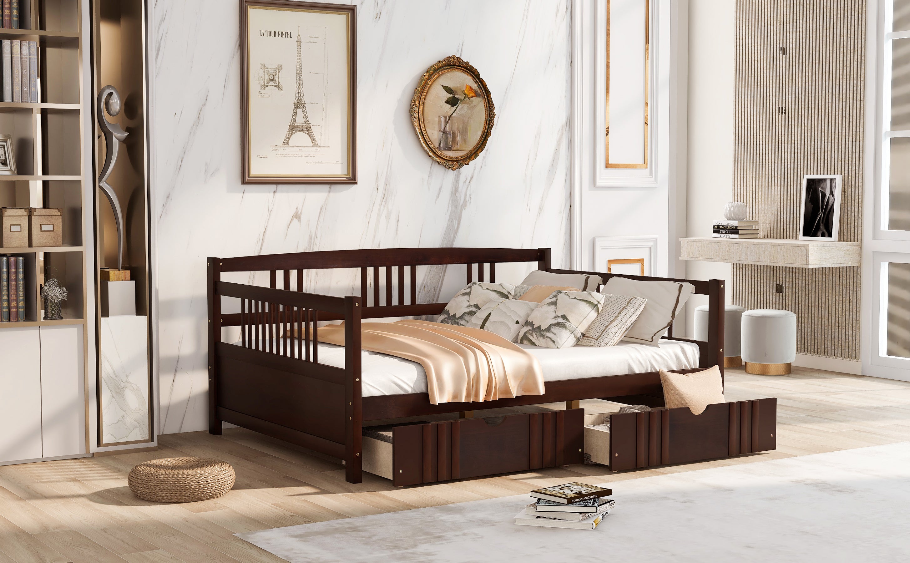 Full Size Daybed Wood Bed with Two Drawers,Espresso(OLD SKU:LP000058AAP)