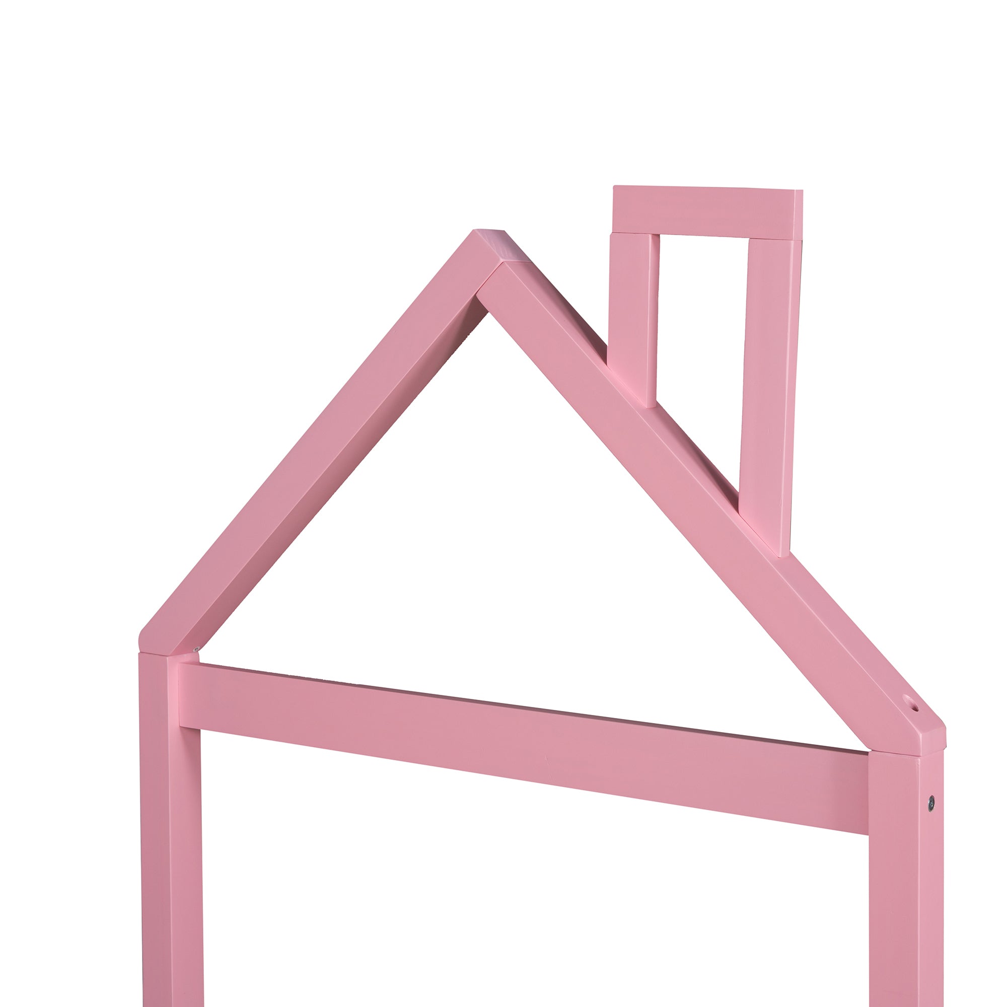 Twin Size Wood Platform Bed with House-shaped Headboard (Pink)