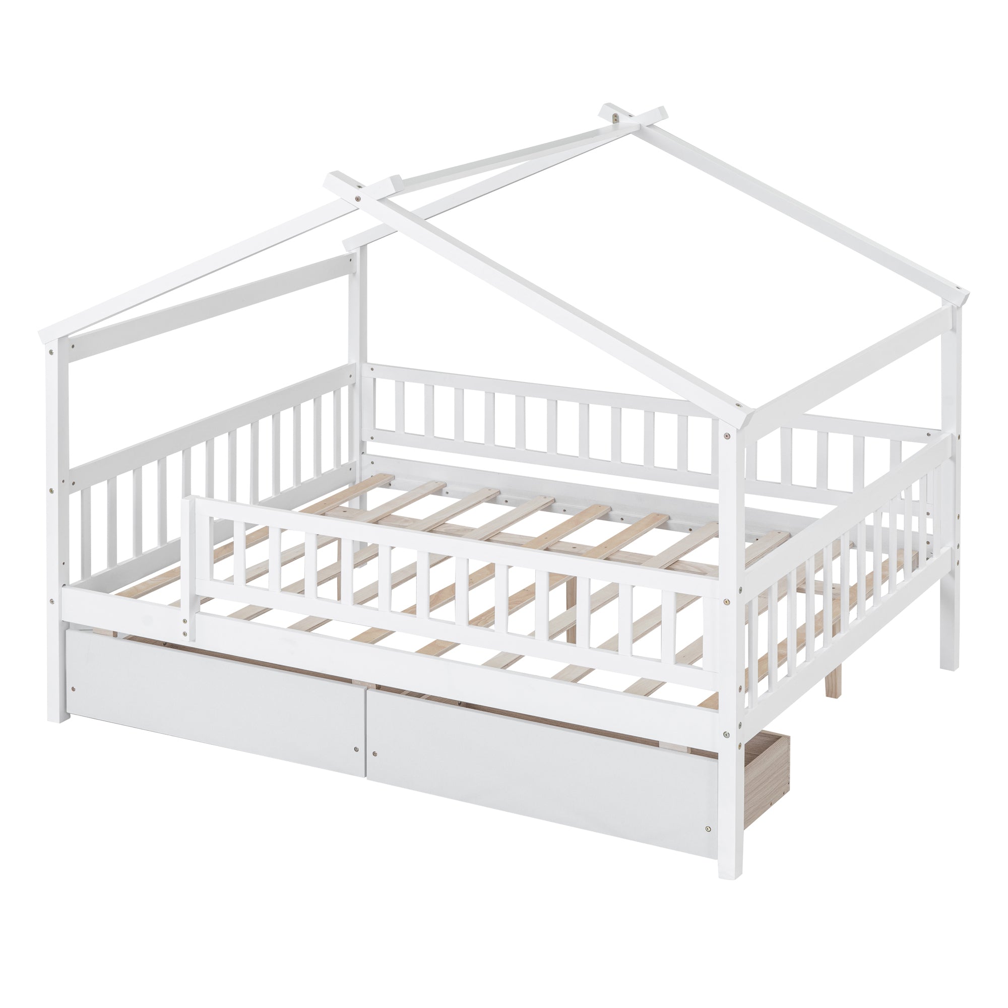 Full Size Wooden House Bed with Two Drawers, White - Atlantic Fine Furniture Melbourne FL