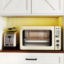 Farmhouse Kitchen Pantry Sideboard With Cabinet And Drawer, Multi Functional Kitchen Buffet With Hutch And Glass Holder, Microwave Stand With Charging Station - Brown / Antique White