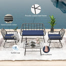 4 Piece Wicker Patio Furniture Set With Tempered Glass Table And Detachable Cushions