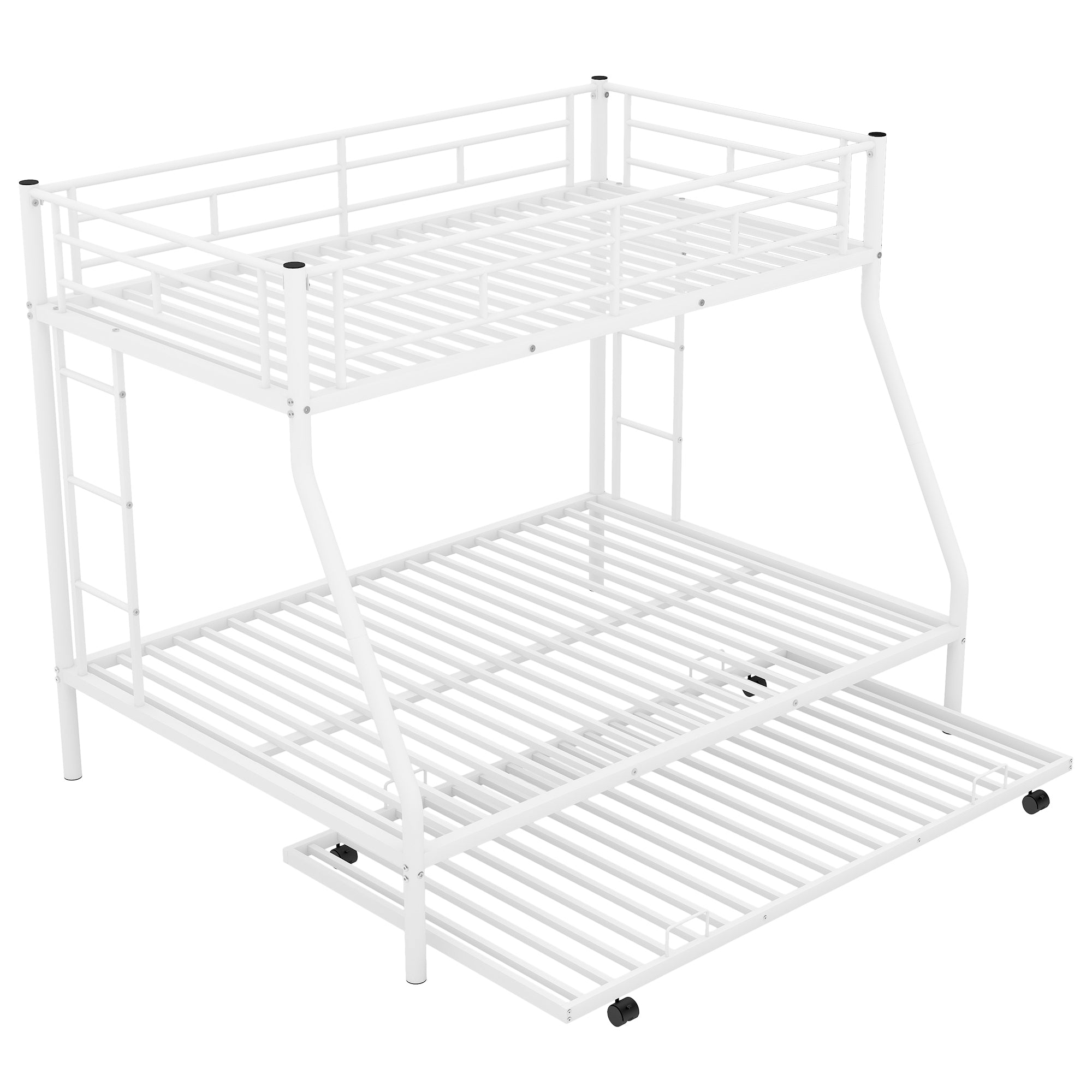 Twin over Full Bed with Sturdy Steel Frame, Bunk Bed with Twin Size Trundle, Two-Side Ladders, White(OLD SKU:MF194424AAK) - Atlantic Fine Furniture Melbourne FL