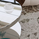 Luxury Double Tier Round Mirror Coffee & End Table With Fluted Glass Modern Sofa Side Table - Silver / Glass