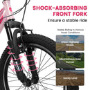 20" Children's Bicycle Shock Absorbing Front Fork 7 Speed V Brakes Mountain Tire Boys And Girls Kids Bike For Outdoor Adventure - Pink