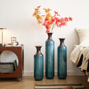 Modern Droplet Shaped Floor Vase Set, Glazed Metal Decorative Vases 3 Piece Home Decor - Aqua Blue