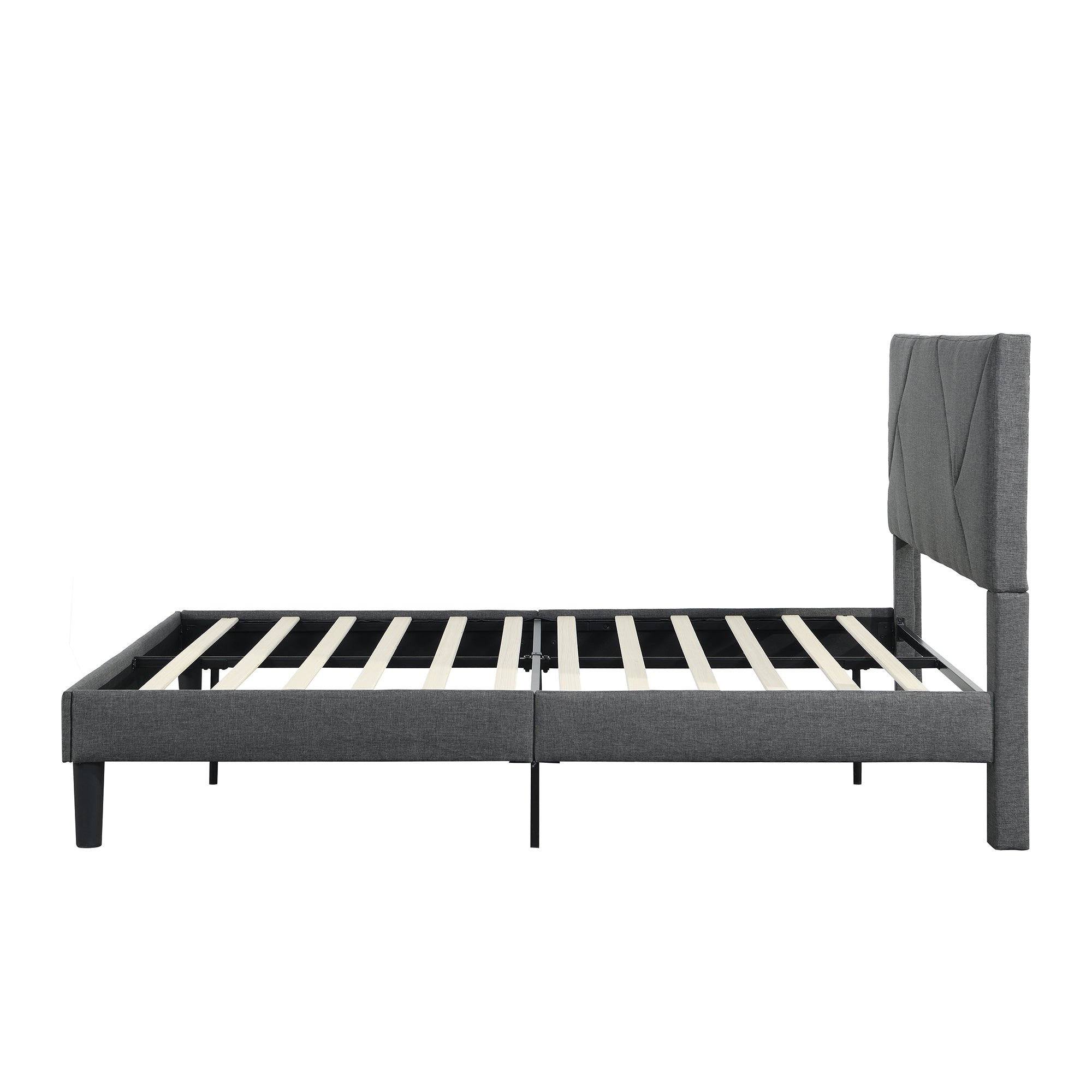 Queen Size Upholstered Platform Bed Frame ,Wood Slat Support, Easy Assembly,Grey - Atlantic Fine Furniture Melbourne FL