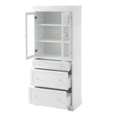 Freestanding Tall Bathroom Cabinet With Adjustable Shelves, Drawers, Soft Close Glass Doors