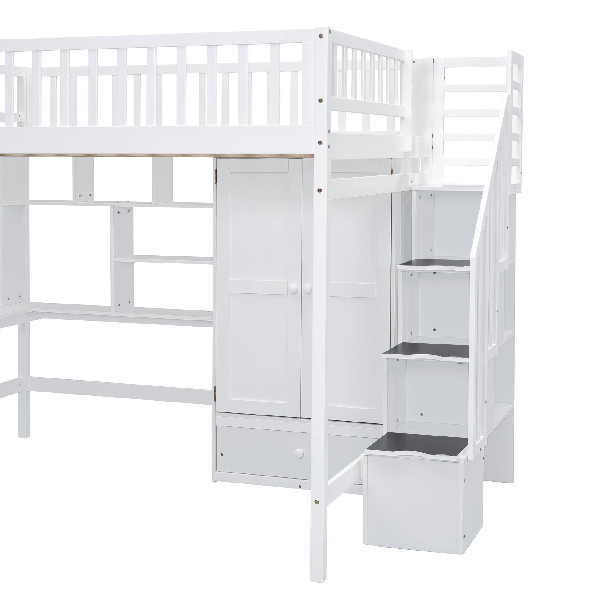 Full size Loft Bed with Bookshelf,Drawers,Desk,and Wardrobe-White - Atlantic Fine Furniture Melbourne FL