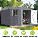 8 0 Ft Outdoor Storage Garden Tool Shed With Thickened Galvanized Steel With Sloped Roof & Double Lockable Door Storage Shed Large With 6 Vents - Gray