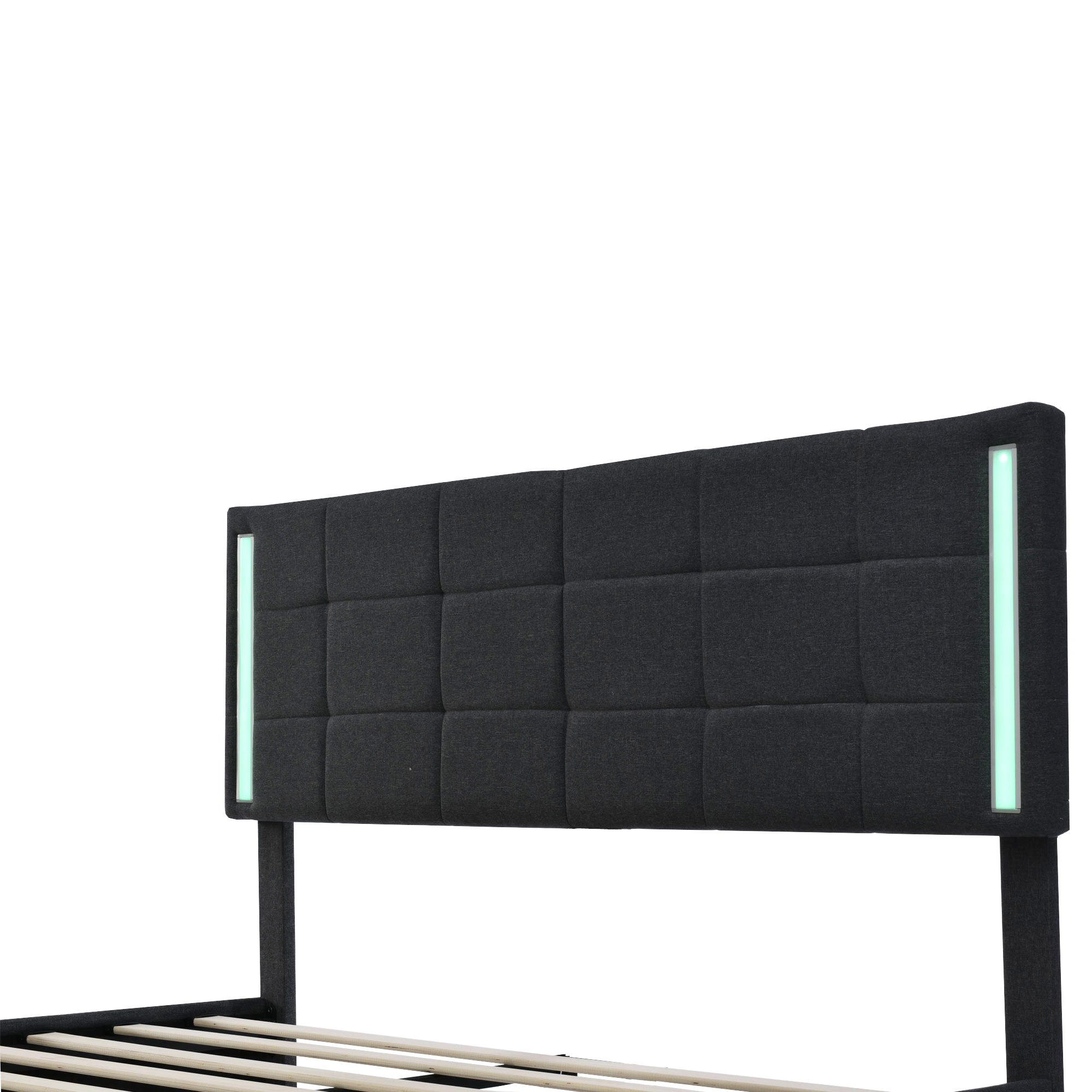 Queen Size Upholstered Platform Bed with LED Lights and USB Charging, Storage Bed with 4 Drawers, Gray(Linen) - Atlantic Fine Furniture Melbourne FL