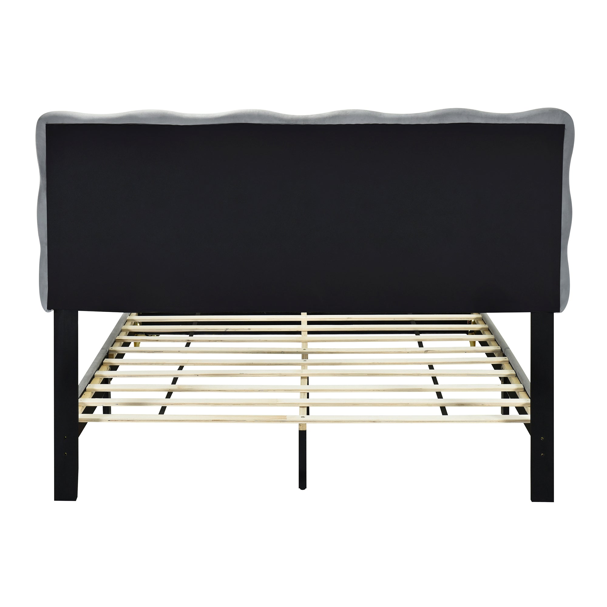 Queen Size Velvet Platform Bed with LED Frame and Stylish Mental Bed Legs, Gray