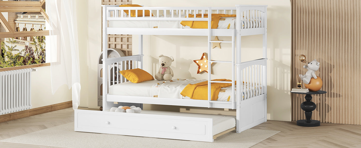 Twin over Twin Bunk Bed with Twin Size Trundle, Convertible Beds, White - Atlantic Fine Furniture Melbourne FL