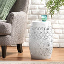 Transitional Ruby - Side Table With Lace Cut Design - White