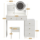 Fashion Vanity Desk With Mirror And Lights For Makeup And Cushioned Chair, Adjustable 3 Color Lighting - White