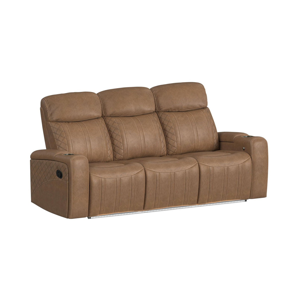 Side Kick Sofa With Ddt, Wireless Charger, Cupholders And White Led Light in Simba Saddle by Elements International