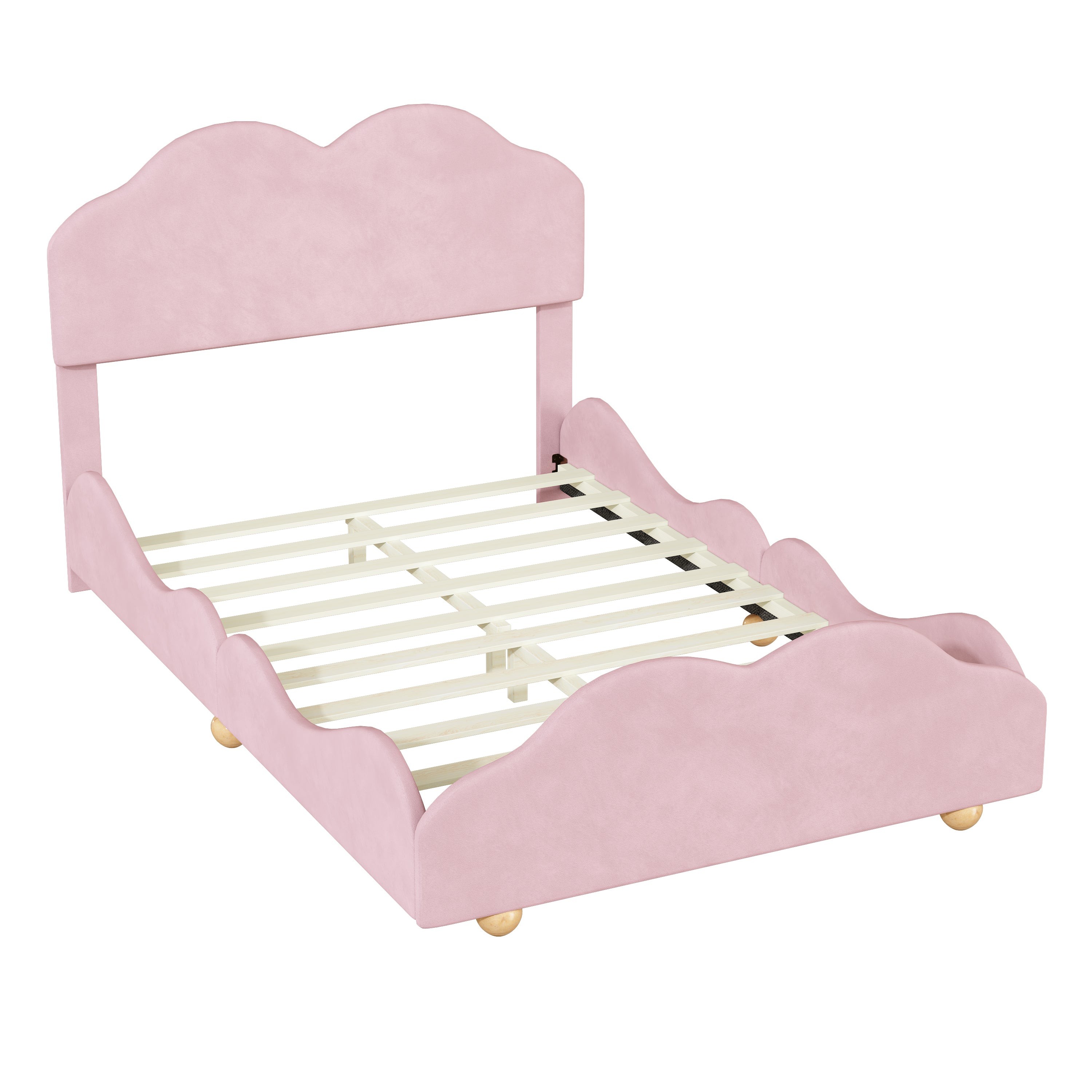 Full Size Upholstered Platform Bed with Cloud Shaped bed board, Light Pink - Atlantic Fine Furniture Melbourne FL