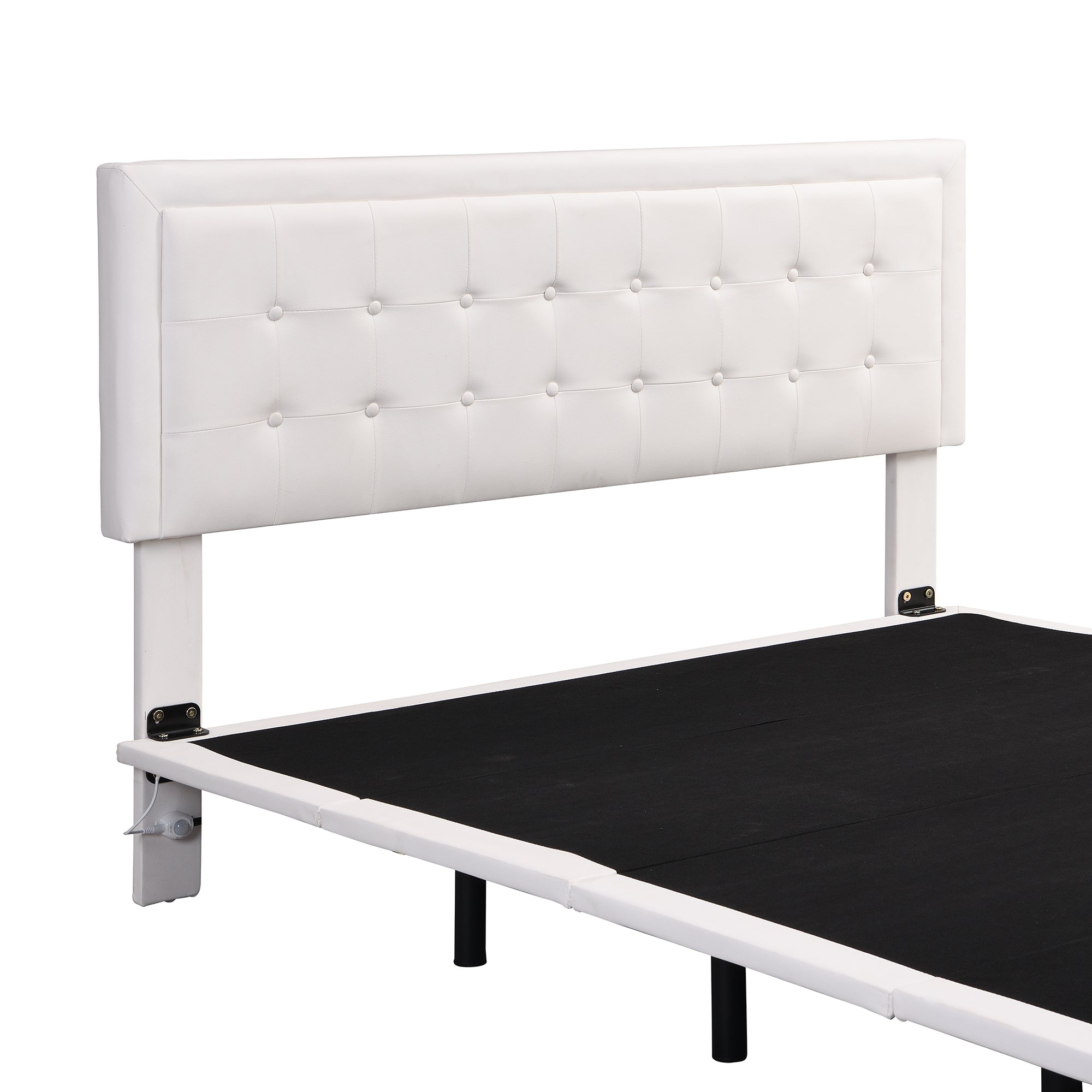 Queen Size Floating Bed Frame with Motion Activated Night Lights,Modern PU Upholstered Button Tufted Platform Bed Frame,White - Atlantic Fine Furniture Melbourne FL