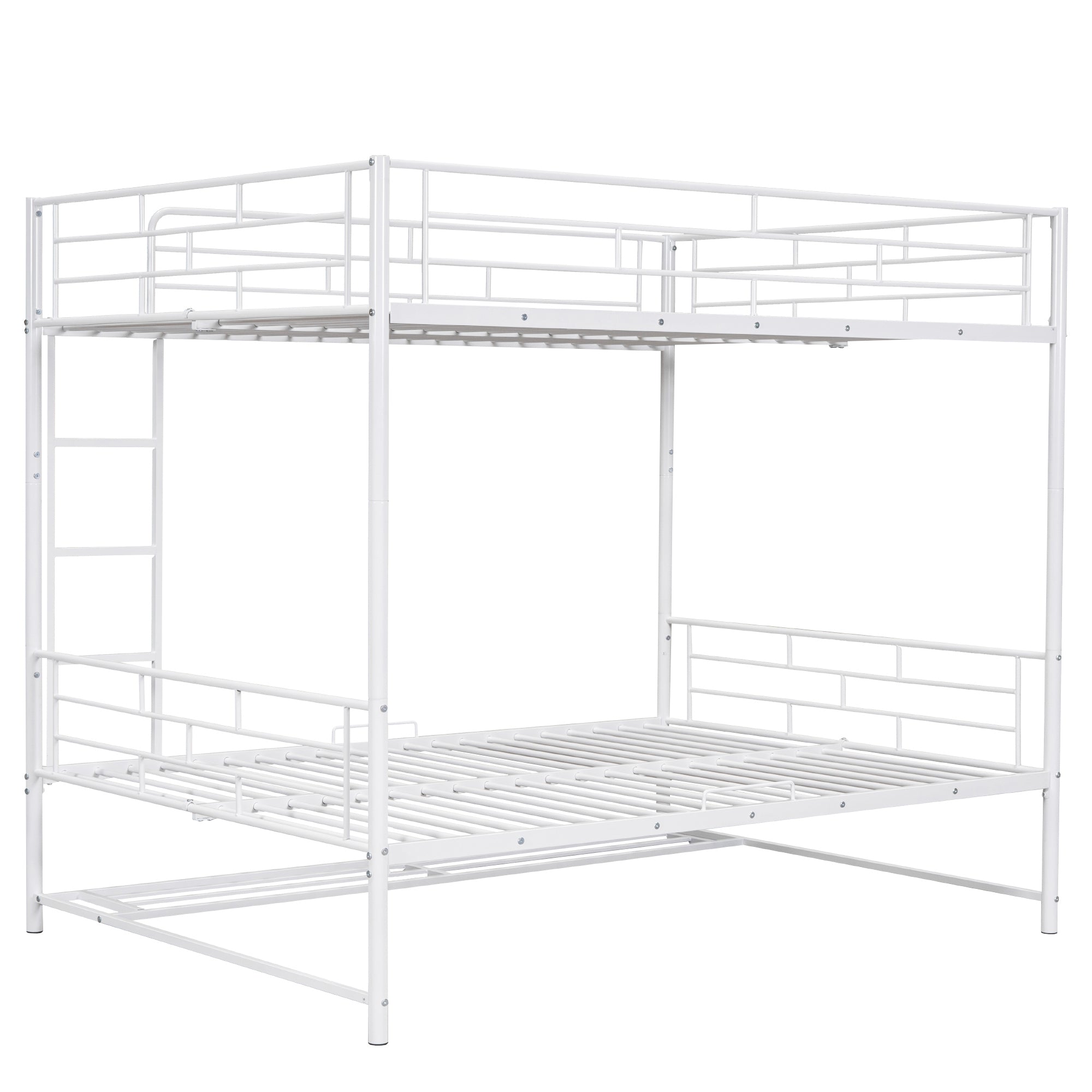 Full Over Full Metal Bunk Bed with Shelf and Guardrails, White - Atlantic Fine Furniture Melbourne FL