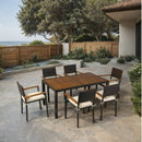 7 Piece Outdoor Patio Wicker Dining Set Patio Wicker Furniture Dining Set With Top - Brown / Cream