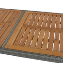 5 Pieces Outdoor Patio Wicker Bar Set, Bar Height Chairs With Non-Slip Feet And Fixed Rope, Removable Cushion, Acacia Wood Table Top - Brown / Gray