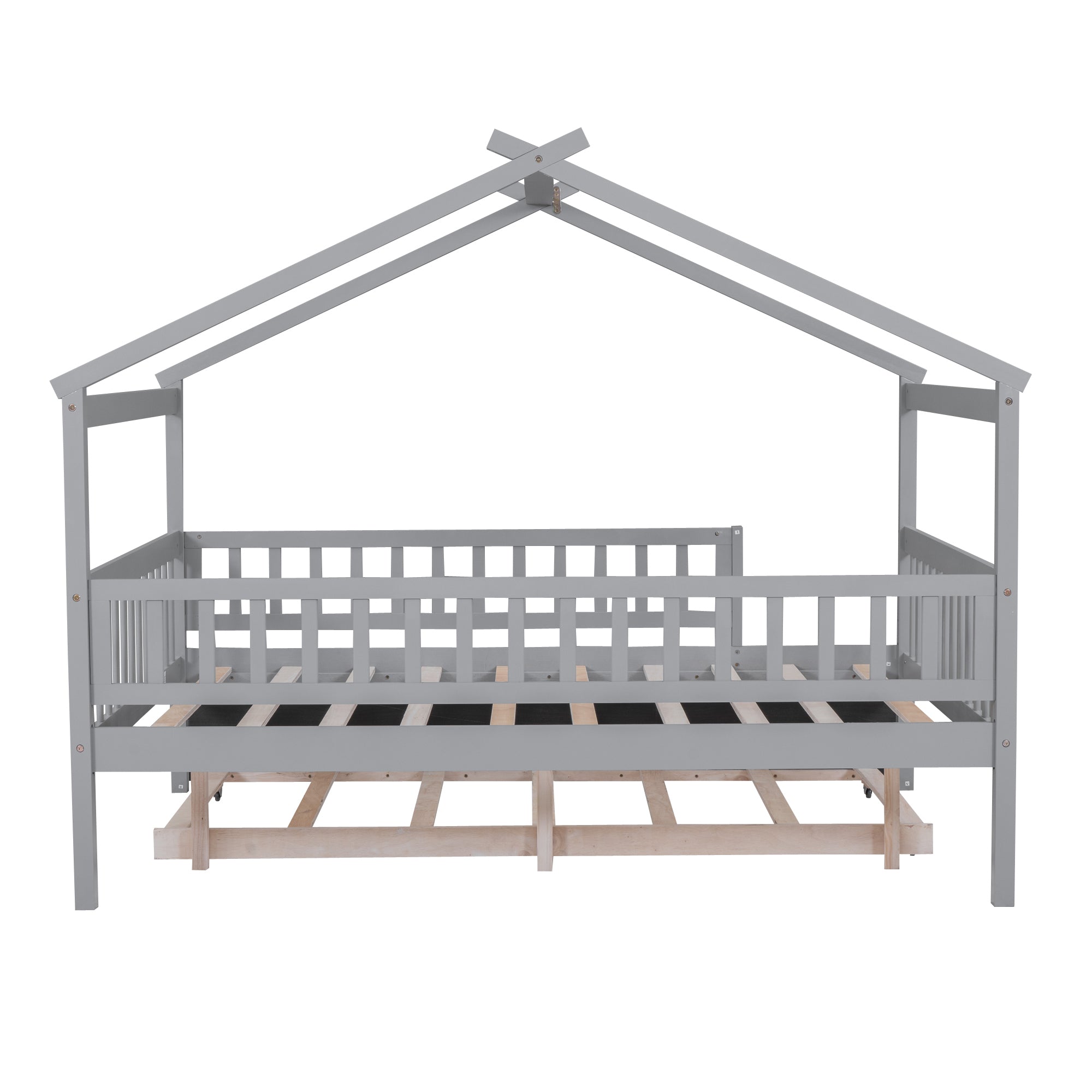 Full Size Wooden House Bed with Twin Size Trundle, Gray - Atlantic Fine Furniture Melbourne FL
