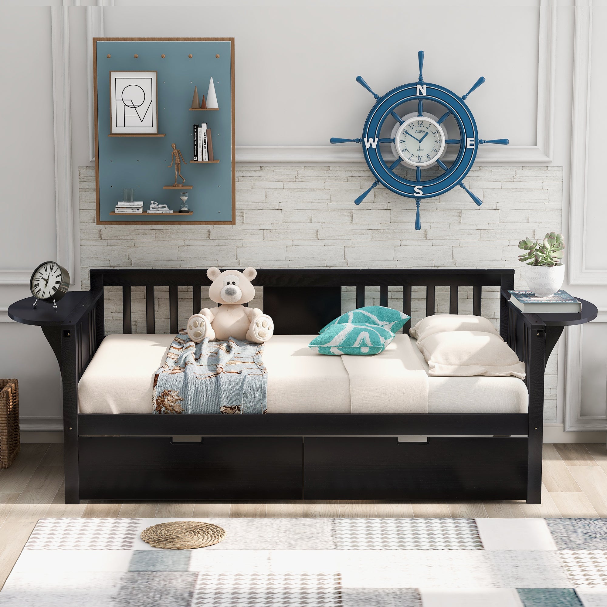 Twin size Daybed with Two Drawers, Wood Slat Support, Espresso - Atlantic Fine Furniture Melbourne FL