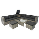 8 Piece Patio Sectional Wicker Rattan Outdoor Furniture Sof Set With One Storage Box Under Seat And Cushion Box - Gray / Black