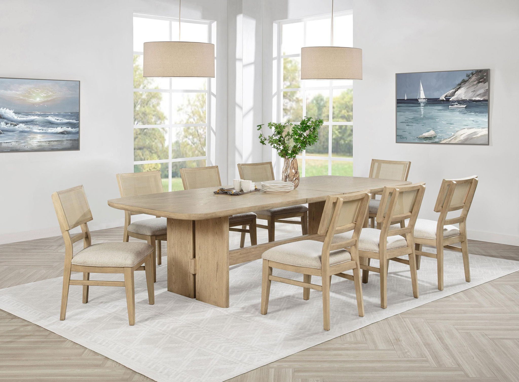 Kailani 9-piece Rectangular Wood Dining Table Set Beige Oak - Atlantic Fine Furniture Melbourne FL