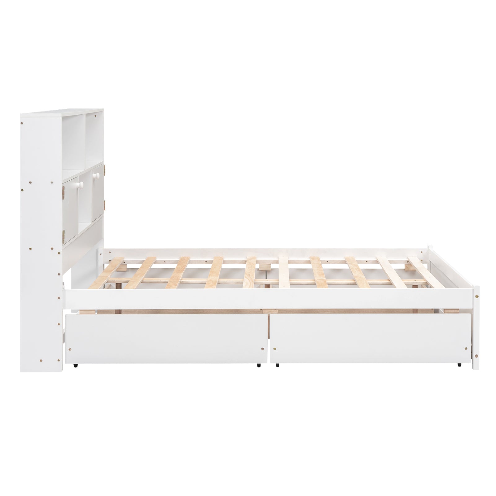 Full Size Platform Bed with Storage Headboard, Charging Station and 4 Drawers, White - Atlantic Fine Furniture Melbourne FL