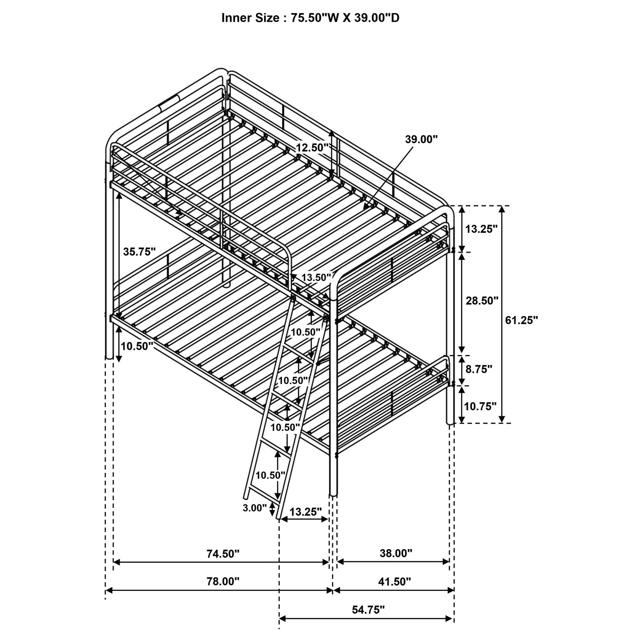 Carson Metal Twin Over Twin Bunk Bed Glossy Silver