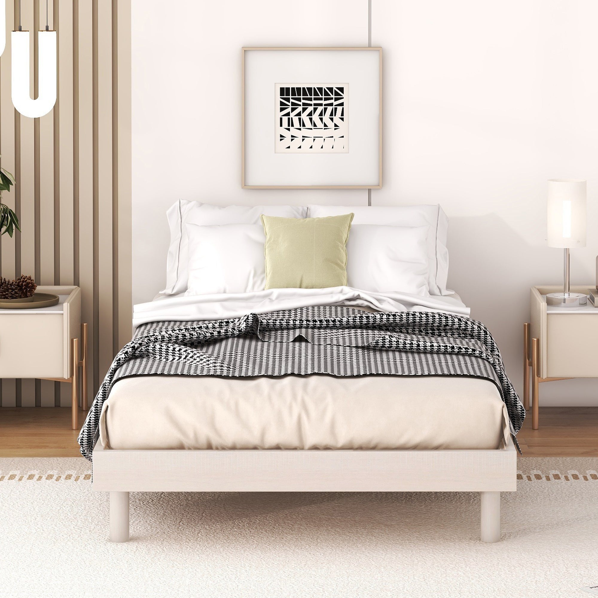 Modern Design Twin Size Floating Platform Bed Frame for White Washed Color - Atlantic Fine Furniture Melbourne FL