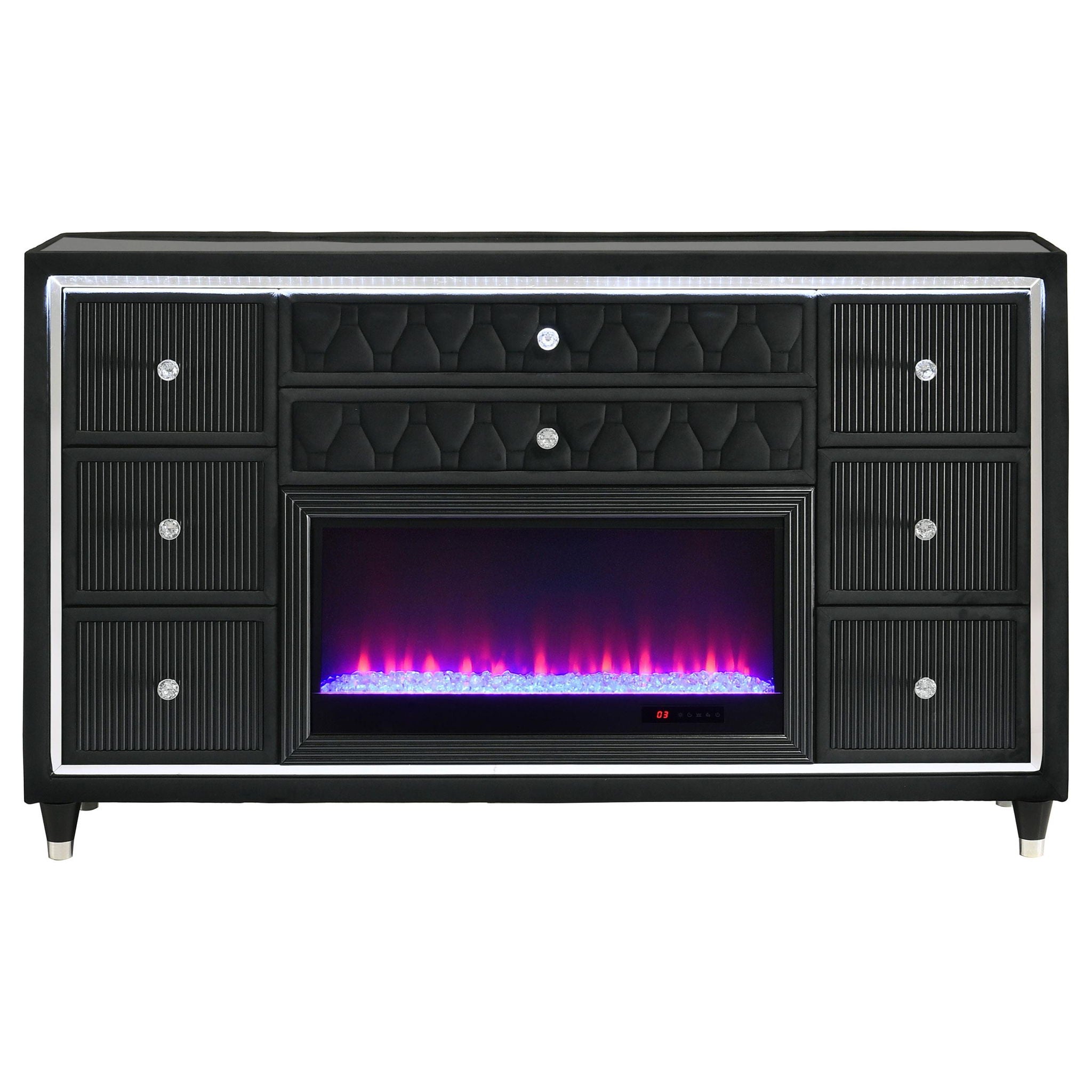 Lorient 8-drawer LED Bedroom Flame Box Dresser Black