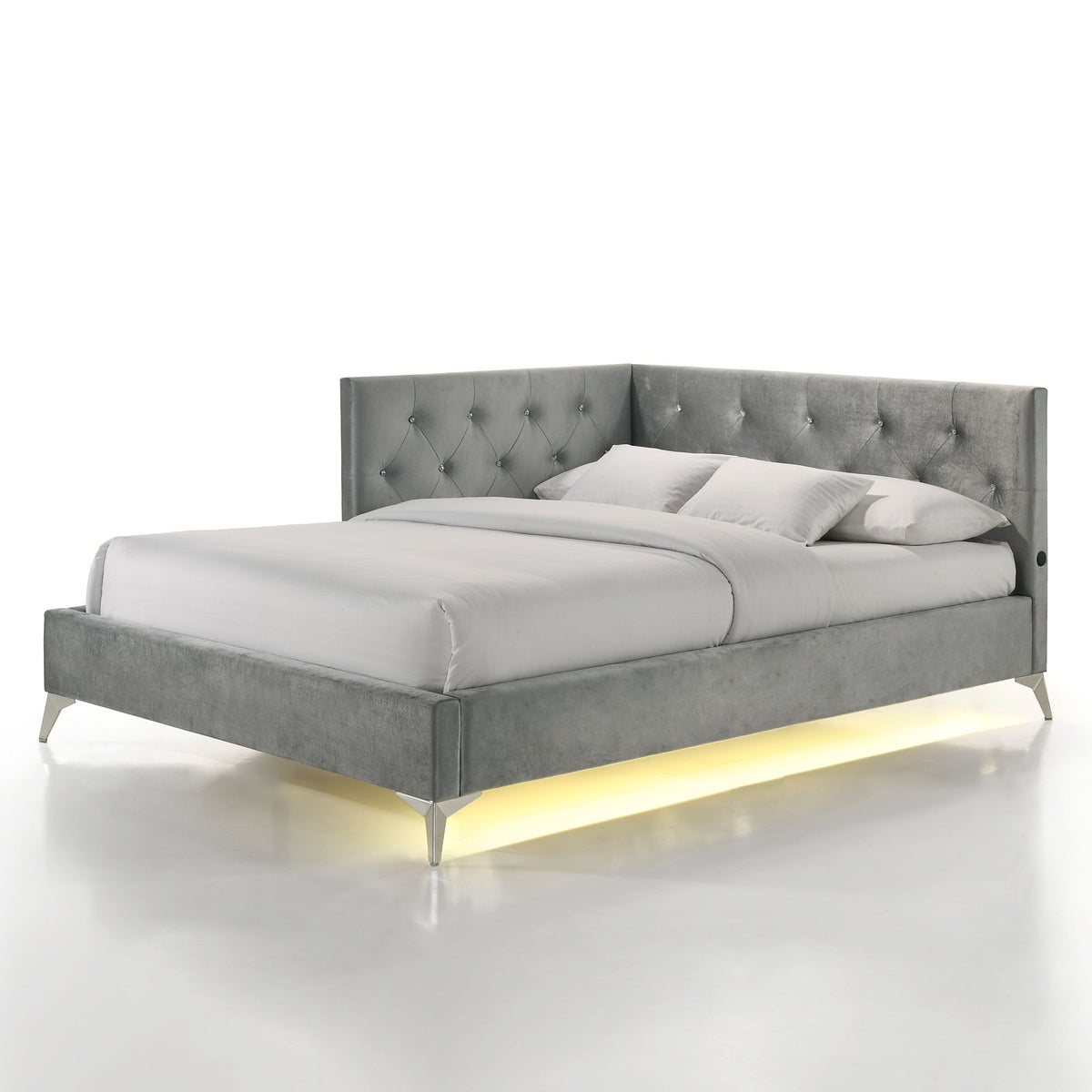Amberley Full Upholstered Corner Bed With LED And USB in Gray by Elements International