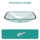 Clear Vessel Sink Rectangle Above Counter Bathroom Basin With Pop Up Drain, No Faucet - Clear