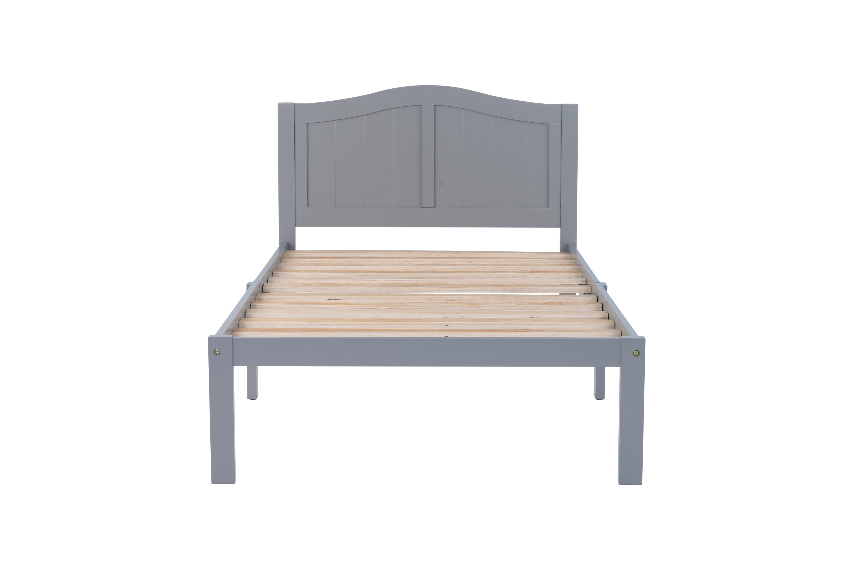 Twin Size Bed, Wood Platform Bed Frame with Headboard For Kids, Slatted, Gray