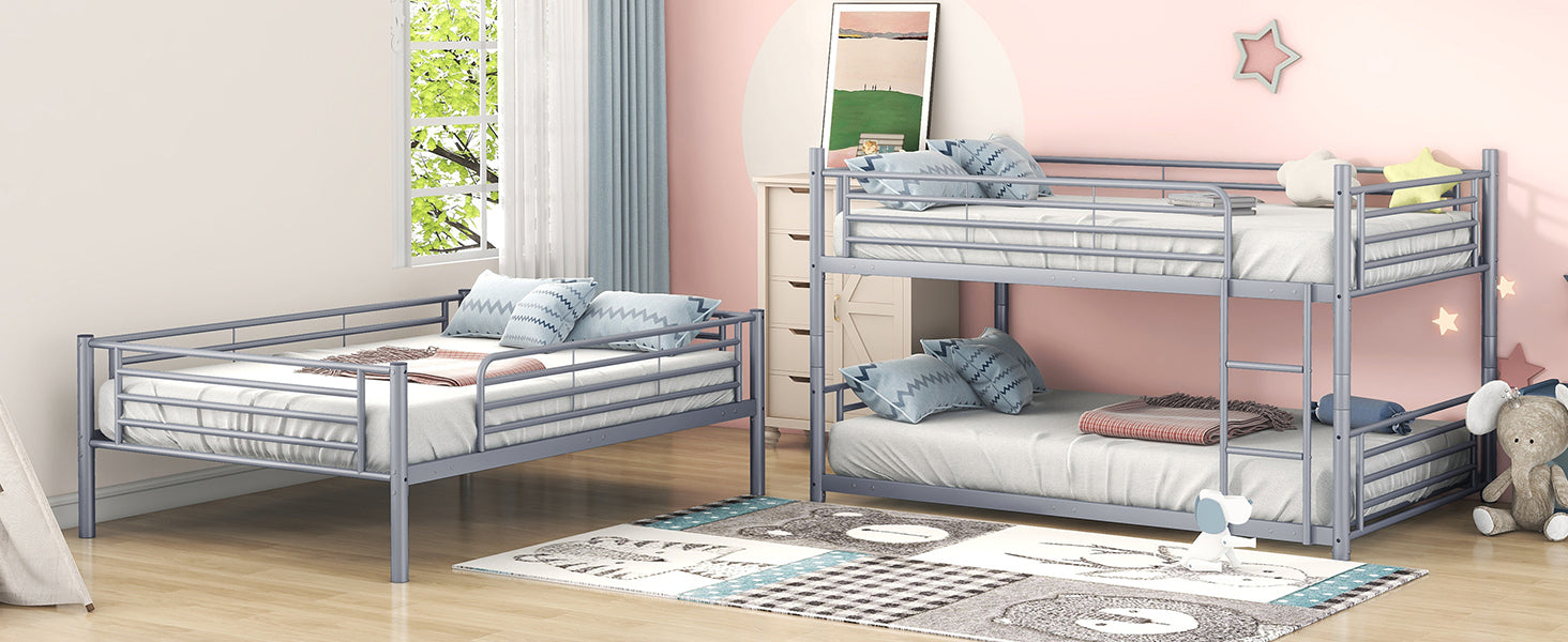 Full-Full-Full Metal Triple Bed with Built-in Ladder, Divided into Three Separate Beds,Gray(OLD SKU:LP000297AAE) - Atlantic Fine Furniture Melbourne FL