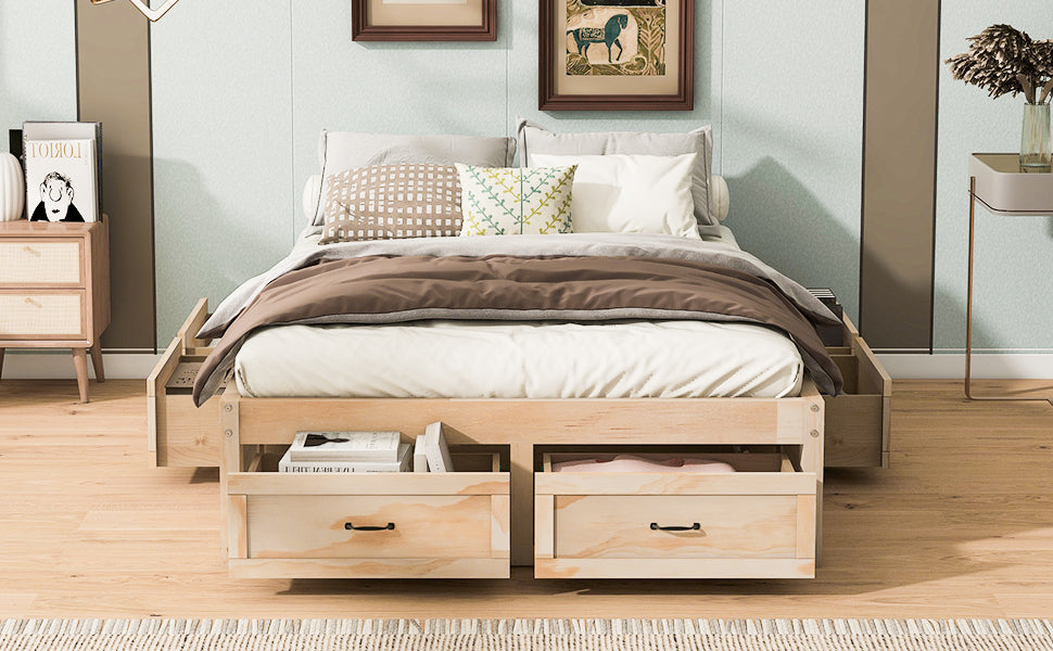 Full Size Platform Bed with 6 Storage Drawers,Antique Natural - Atlantic Fine Furniture Melbourne FL